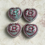 【18㍉ 4個】フラワーハート♡ pink & green ♡チェコビーズ♡花♡ピンク♡緑♡グリーン