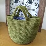 麻ひもバッグ　カーキ　サークルフラワーの内布