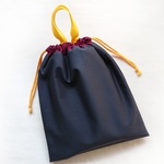送料無料 【バイカラー巾着 ダークチャコール&ボルドー】 体操服入れ  体操服袋 お着替え入れ  