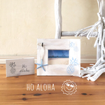 ＡＬＯＨＡでパイナップルなフォトフレーム　ホワイト　ブルーステンシル+ウッドサイン