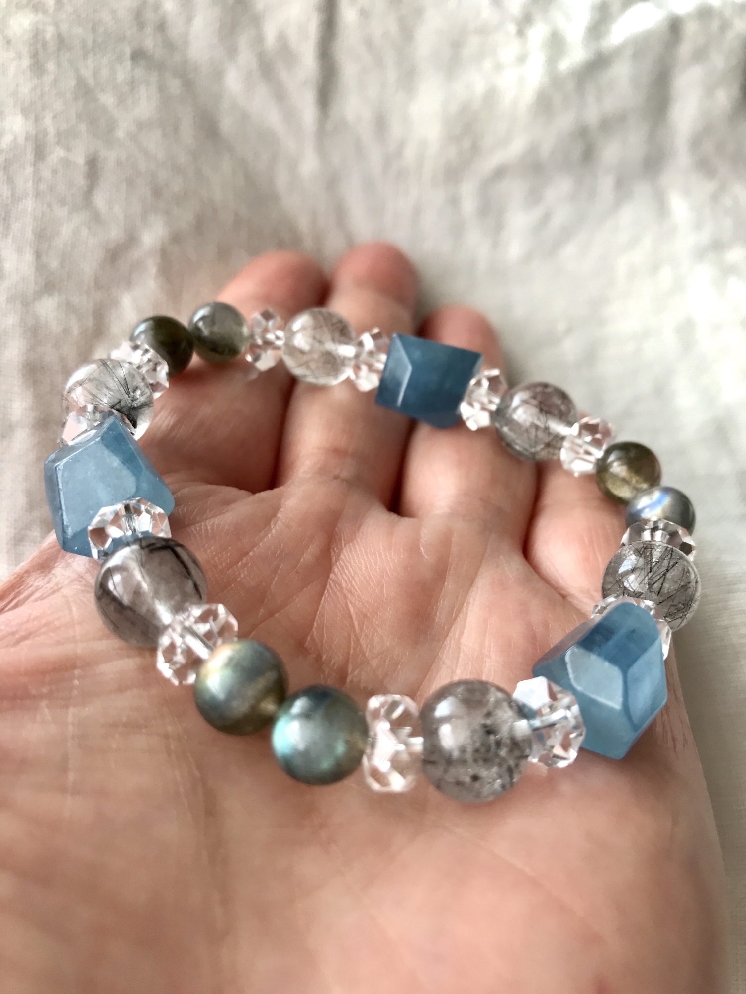 モスアクアマリンブレスレット　天然石ブレスレット　ラブラドライト　トルマリン モスアクアマリンブレスレット天然石ブレスレットラブラドライトトルマリン