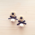 【再販7】ビジューリボンピアス(black) 