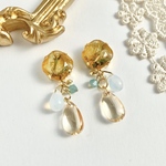 お花ビジューとガラスビーズのピアス・イヤリング【yellow】小ぶり/金具変更対応