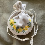 ミモザと菜の花の刺繍巾着