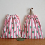 [在庫限定sale] お着替え袋 (35×30) ☆ ピンク × グリーン