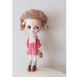 【受注製作】ドール服 blythe outfit ブライスアウトフィット ギンガムチェリーボリュームスリーブミニワンピース＆チェリーミニバッグのセット