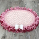 桜色スクロールファ〜カフェマット✨犬用　楕円形（62×52センチ程）