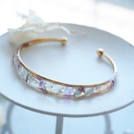 天然石[フローライト] とお花のバングル
