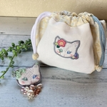 春の福袋♡涙がぽろり。ねこさんのきんちゃくとブローチのセット