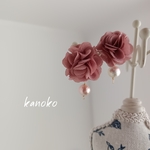 ピンクモーヴのお花とコットンパールのイヤリング