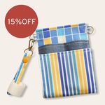 【シークレットSALE☆】【テープホルダー付】撥水♡ナースポケット♡オーガナイザー ペンポーチ ペンケース ナースポケットポーチ♡ブロック×ストライプ柄　ブルー×イエロー×デニム