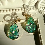 #64 青の雫 キラキラ　ノンホールピアス(イヤリング)