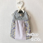 犬服　小花柄のワンピース　グレー　完成品　M（胴囲38）