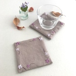 すみれ刺繍のコースター/チャコールグレー