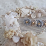 ❁まぁるいお花のヘアクリップ(小)┈シャインアッシュグレー×サックス┈❁