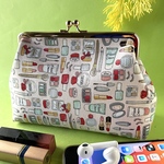 たくさんのコスメ柄（薄いピンク） 化粧ポーチ プチギフト など  USAコットン マチ付き 可愛い がま口ポーチ