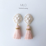 hishigata◇× tassel  ビーズ刺繍ピアス/イヤリング(桜ピンク)