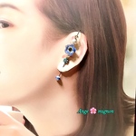 アネモネ(ブルー) イヤーラップピアス ✩お花のピアスキャッチ(色が変わる) ✩イヤーフックピアス ✩スワロフスキー ✩イヤーラップクローラー