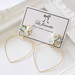 ビジューとハートフープ ピアス/イヤリング ＊ 水色