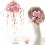 ウェディングブーケ　桜　芍薬　シャワーブーケ　ピンク　ブライダルブーケ　ウエディングブーケ　結婚式　芍薬　菊　ラナンキュラス