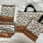 charganjyu様オーダー品☆4点リボン×バスケット柄レッスンバッグ&シューズケース巾着お弁当袋