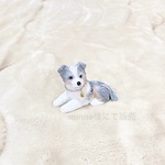 ミニチュア　犬　シェルティ（仔犬.伏せ）ブルーマール　オブジェ　置物　フィギュア