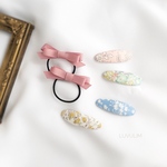012b グログランリボンのヘアゴムとパッチンピンのセット  pink