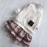 完成品♪生成りアラン風トップス*タータンチェックスカート