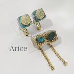 ターコイズとコインが入ったレジンイヤリング&ピアス