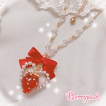 Berrypink♡苺とハートパールのリボンネックレス♡レッド