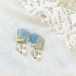 アクアマリン＆ムーンストーンのカボション イヤリング/チタンピアス