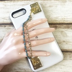 [ｽﾏﾎﾁｪｰﾝ] ターコイズブルーとゴールドのダブルスマホチェーン