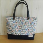 リバティ　エデナム　カラフルカラー＆リネン帆布のマチ広トートバッグ　