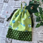 車柄  グリーン  給食袋 巾着袋 お道具袋  エプロン袋