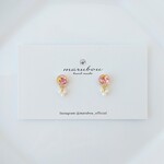 揺れるパールと小さなお花ピアス/イヤリング（ピンク）