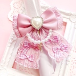 カラー変更等可能♡ キンブレリボン スモーキーピンク×ピンクギンガムチェック イニシャルパールチェーン♡