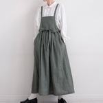 リネン100％エプロンワンピース　グリーンカーキ
