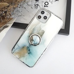 【Android多機種対応対応】スマホリング付大理石風ターコイズブルー×シルバースマホケース グラデーション シンプル オリジナル 