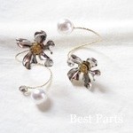 2pcs ピアス フラワー 花 大ぶり パール シルバー S925