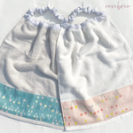さくらんぼ柄2枚set  ピンク×グリーン2重タオルエプロン くすみカラー