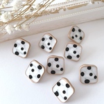  4pcs ＊ドット柄 スクエア型 ボタン 15mm  (ホワイト)  （0207）
