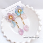 【再販7】桜×花びら　チェーン　ピアス　イヤリング　ブルーグラデーション