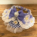 犬・猫の首輪　25～28　cocoちゃんリボンバンダナチョーカーNEO　ラベンダー・マーガレット・花のモチーフ