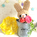 ＣＬ☆ブリキ缶おしゃれグリーンポット☆脱力系表情うさちゃん