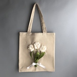 ★☆OPEN SALE ¥1480⇒¥1000☆★【チューリップ トートバッグ /刺繍/エコバッグ/春/シンプル/おしゃれ/花柄/トート/キャンバス/リネン/麻】