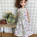 リカちゃん・服　ふんわりティアードワンピース　パープル花柄