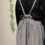 リネン100%　ワンピース　ロング丈117cm　エプロンワンピース　