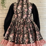 子供服　バラ🌹柄✖️モアレジャガードのギャザーワンピースドレス　100 女の子服　