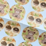 🌰「秋シール」透明水彩画イラストシール 48枚 サンキューシール 丸シール  ショップシール　栗　くり　クマ　くま　熊　きのこ　どんぐり🌰