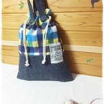 《4/7発送》カラフルチェックの着替え袋（体操着袋）：BLUE